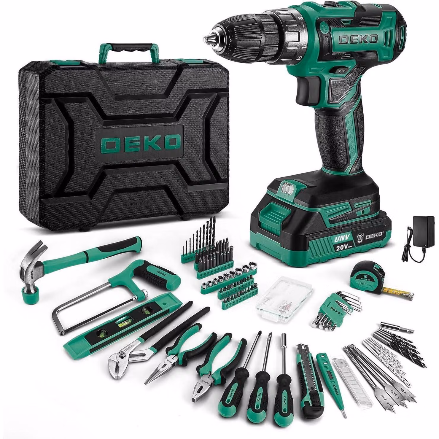 Valigetta utensili da 186 pezzi, completa di avvitatore a batteria da 20V e accessori