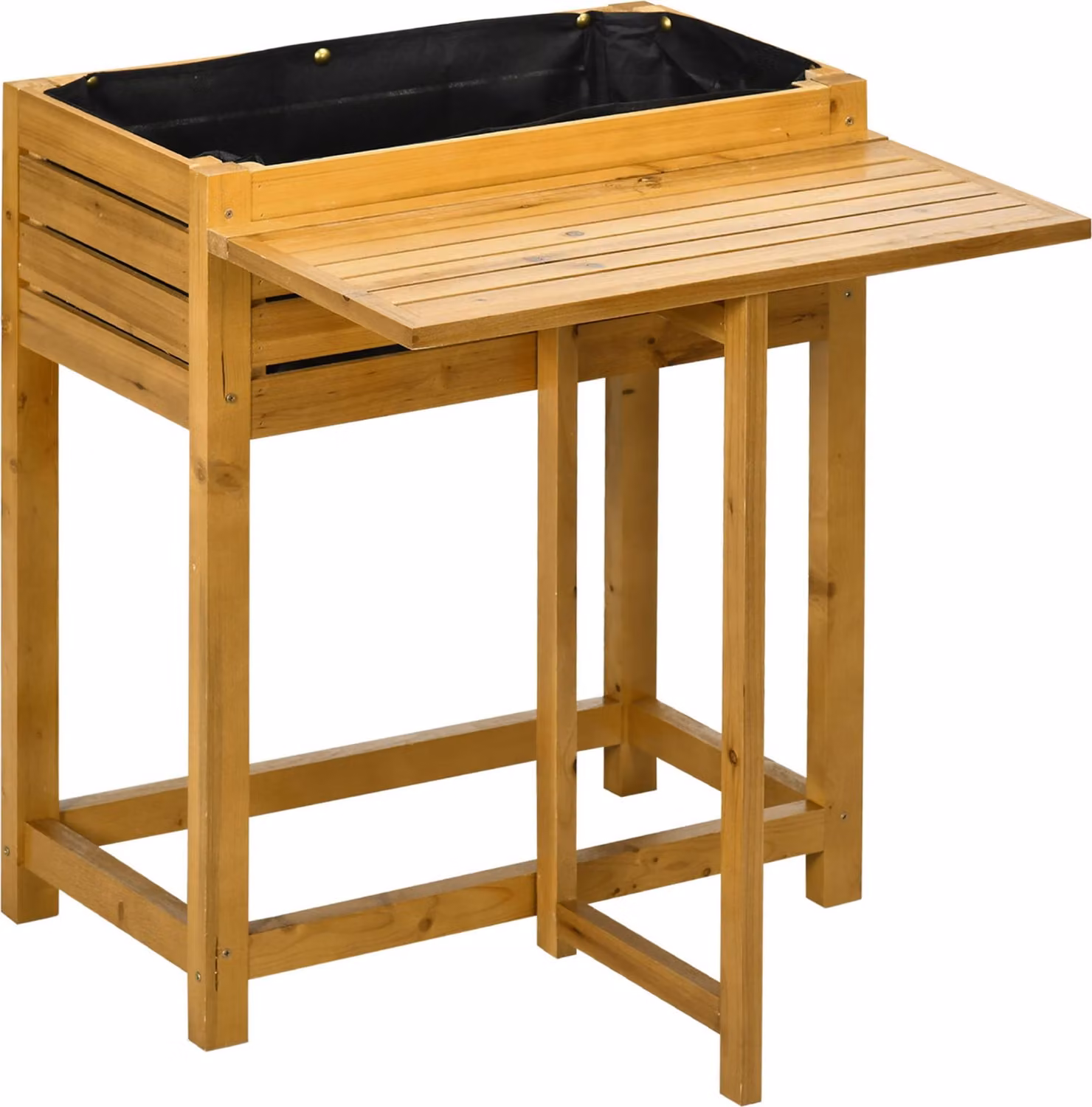 Moonbite, fioriera rialzata 64 x 63 x 74,5 cm con piano di lavoro pieghevole, tavolo da lavoro ergonomico in legno massello verniciato, con rivestimento in feltro, legno, marrone