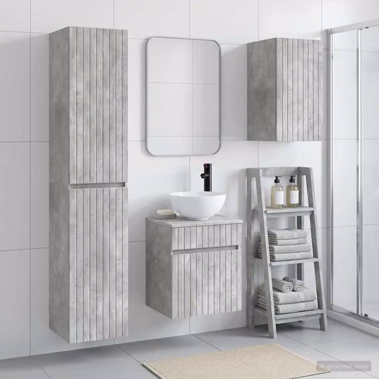 Set di mobili per il bagno vidaXL in 3 pezzi Grigio, composto da armadietto con specchio, pensile e colonna alta, design minimalista in MDF
