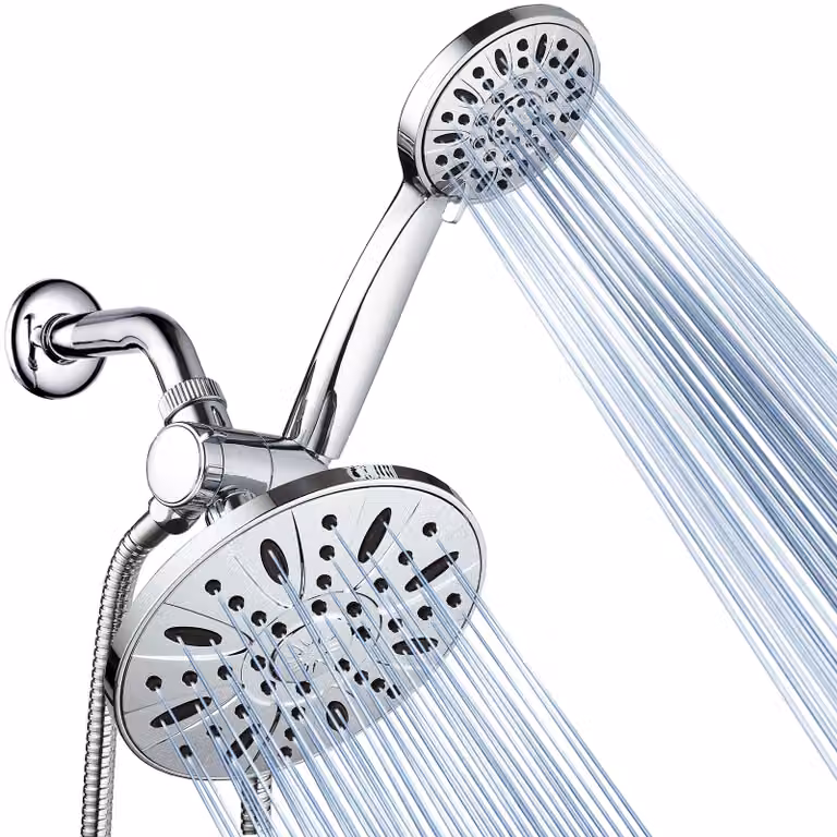 Doccia a soffitto con flessibile, diametro 7 pollici, 3 getti, 6 impostazioni, cromata, per bagno