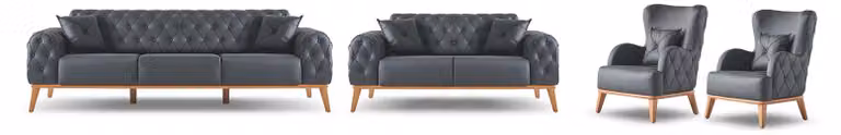 Schwarze Arbeitszimmer Garnitur Luxuriöser Dreisitzer 2-Sitzer 2x Sessel
