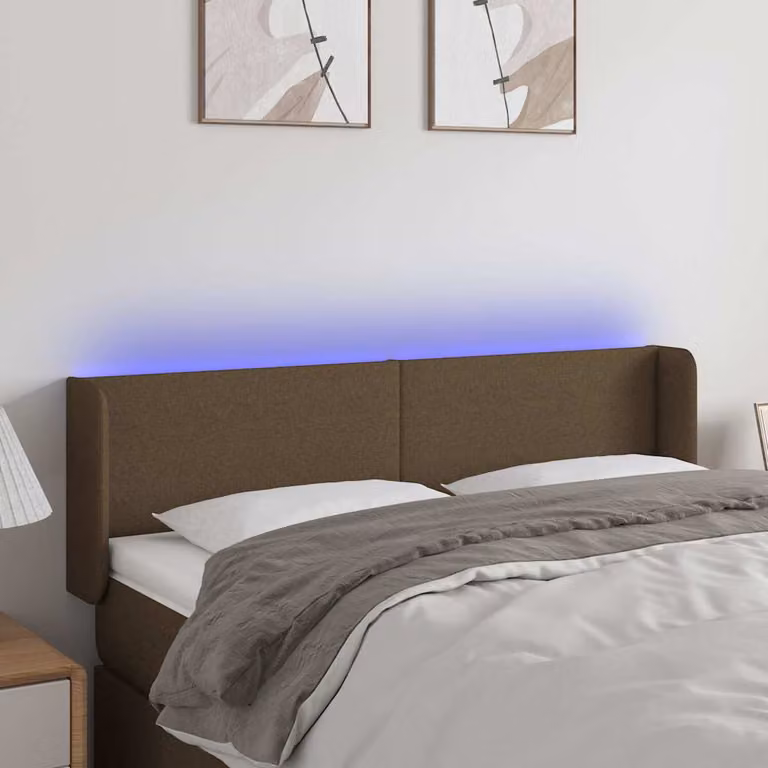 Testiera per letto con illuminazione LED e porta di ricarica USB vidaXL in tessuto marrone scuro L: 147 cm, P: 16 cm, H: 78-88 cm