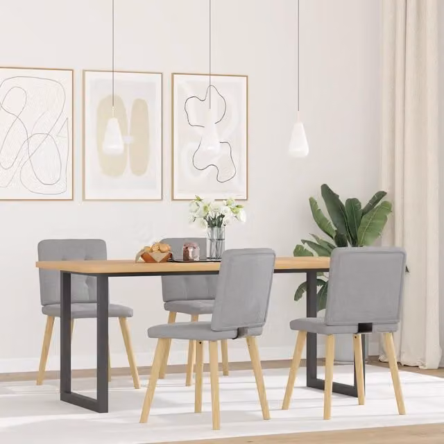 Set di 4 sedie da pranzo vidaXL in tessuto grigio con struttura in legno di gomma e metallo