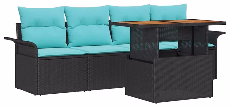 Set Divano da Giardino con archiviazione 5 pcs Nero Poly Rattan