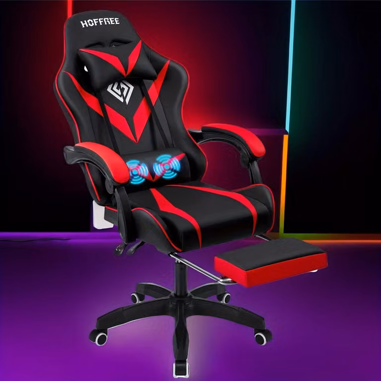 Sedia da gaming - Sedia per videogiochi - Sedia da ufficio - Sedia per computer - Funzione massaggio - Poggiapiedi regolabili