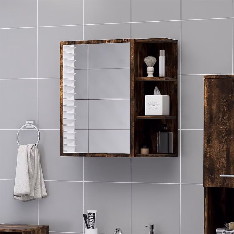 Mobile da bagno con specchio vidaXL in legno Rovere Fumo, L 62,5 x P 20,5 x H 64 cm