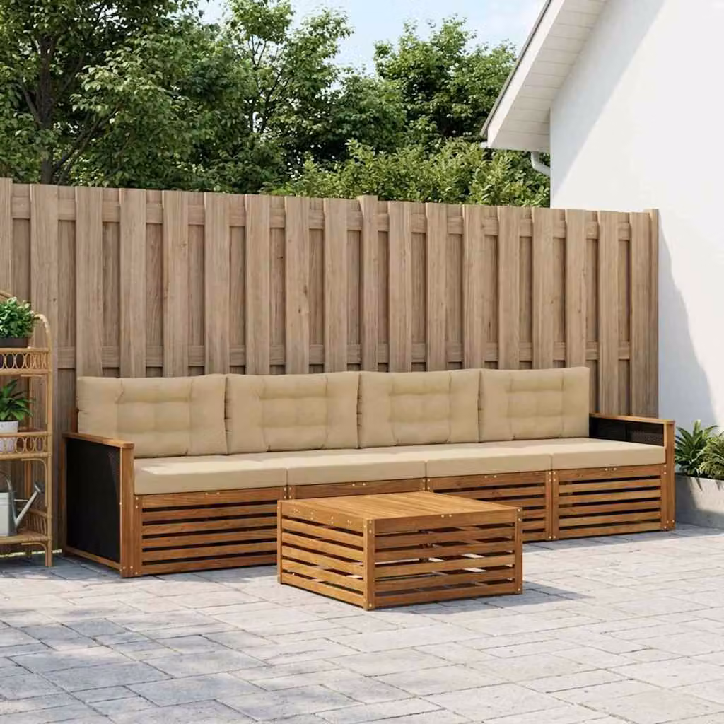 Set di divani da esterno vidaXL in legno di acacia con tavolo da caffè, 5 pezzi, Beige e Marrone