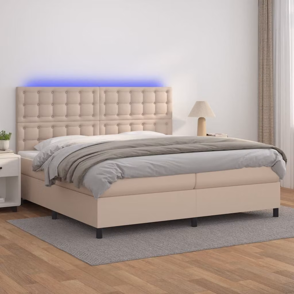 Maison Exclusive - Letto box spring materasso e LED cappuccino 200x200cm pelle artificiale