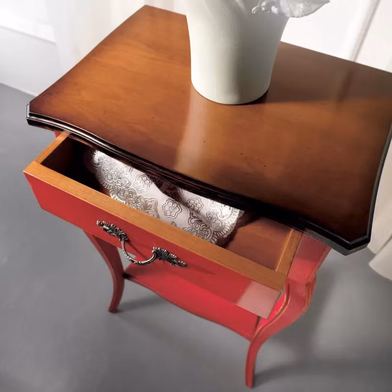 Consolle porta telefono con 1 cassetto in legno bicolore rosso e marrone stile shabby chic Mobili 2G L/P/H: 50 x 36 x 78 cm – 2