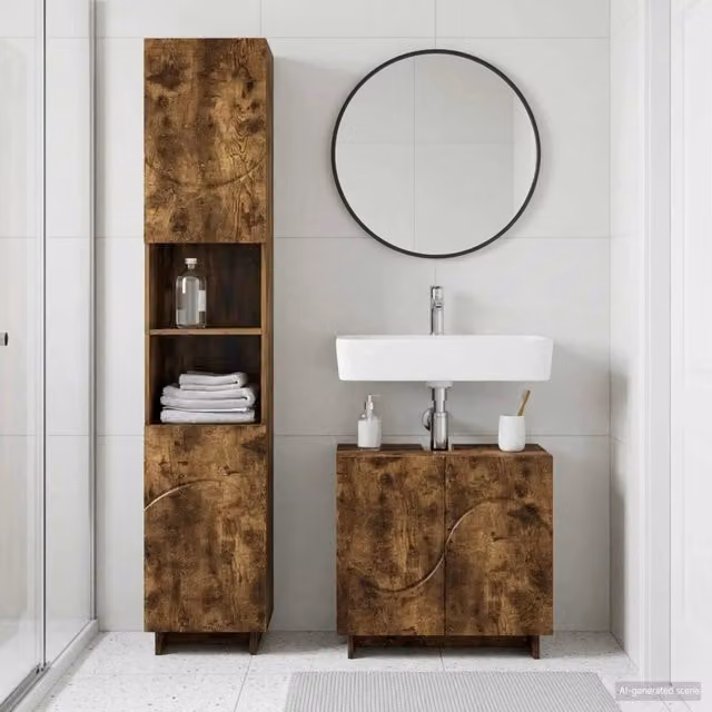 Set mobili da bagno 2 pz Rovere Fumo Legno ingegnerizzato 3433087