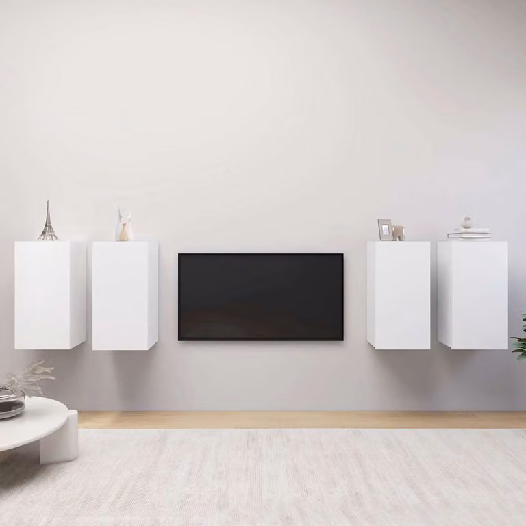 Set di 4 mobili porta TV vidaXL bianchi in legno multistrato e MDF, design minimalista da parete, L/P/H: 30,5 x 30 x 60 cm