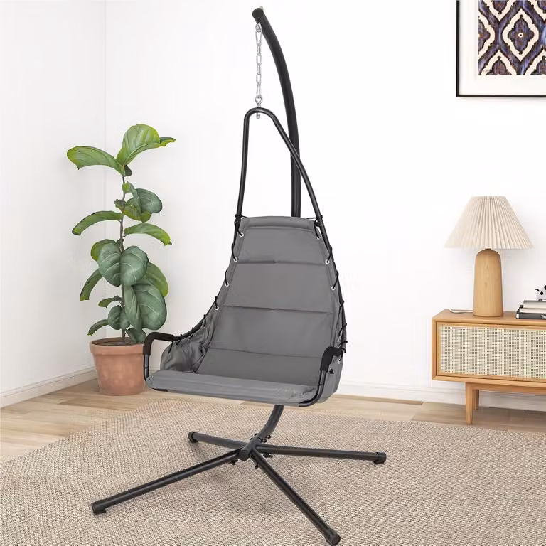 Sedia a dondolo con struttura in metallo robusta - Cuscino imbottito per un maggiore comfort - Grigio - Peso massimo supportato: 120 kg