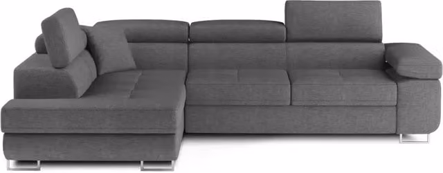 Divano ad angolo convertibile MENTON MEUBLORAMA grigio in tessuto con contenitore e funzione letto, angolo sinistro, L 272 cm x P 145 cm x H 85 cm