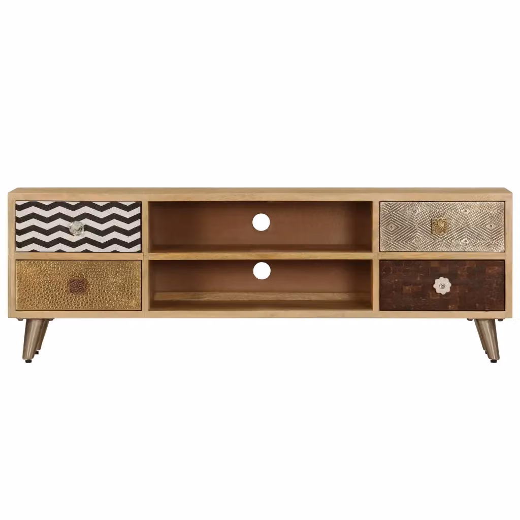 Mobile Porta TV Industrial vidaXL in Legno di Mango e Metallo, Marrone, L 120 x P 30 x H 40 cm – 2