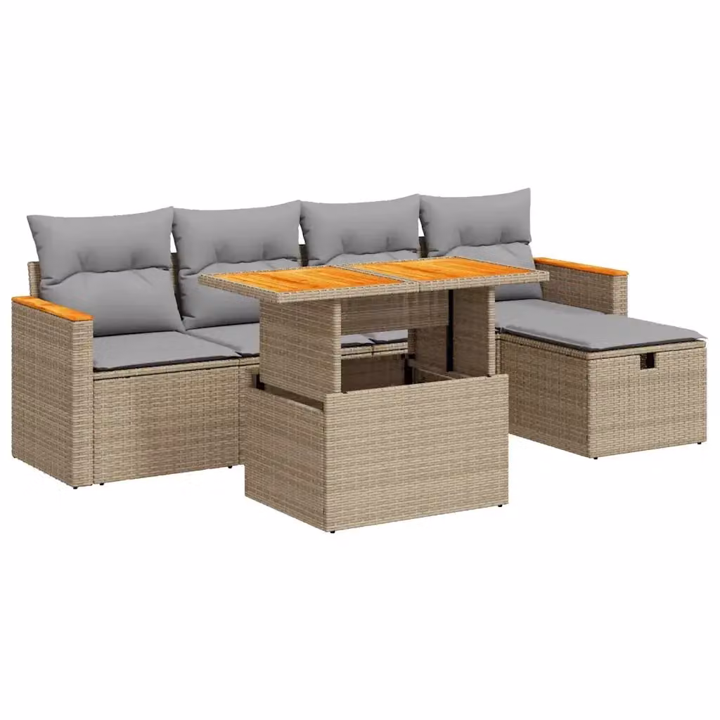 Set Divano da Giardino a L vidaXL in Polyrattan con Cuscini Beige e Grigio per Terrazza e Balcone – 2