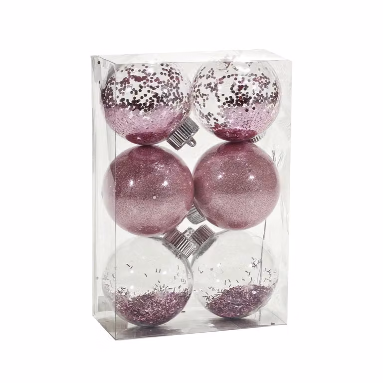 VESTIAMO CASA Set di 6 palline di Natale rosa in vetro con decorazione geometrica, diametro: 8 cm