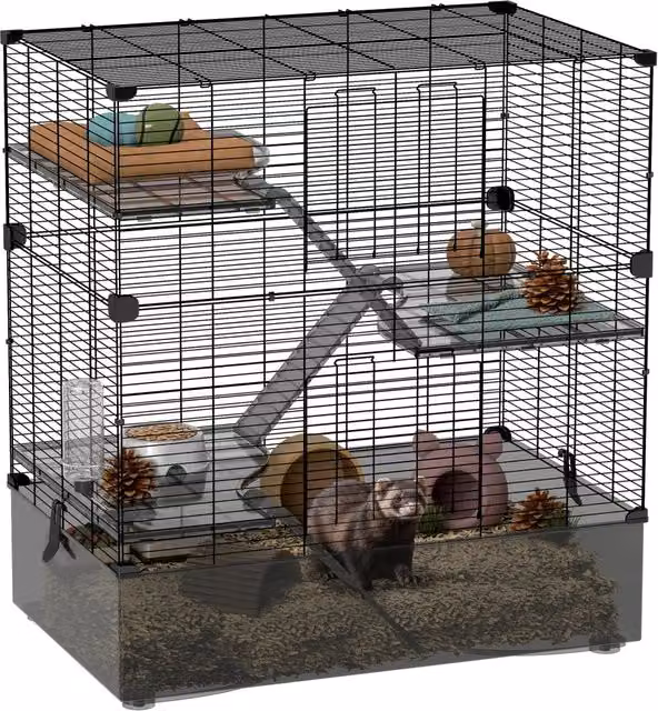 Gabbia per Animali Piccoli Multi-Livello ¨C Xylo ¨C Vassoio e Accessori Inclusi 73x47x80 cm Nero