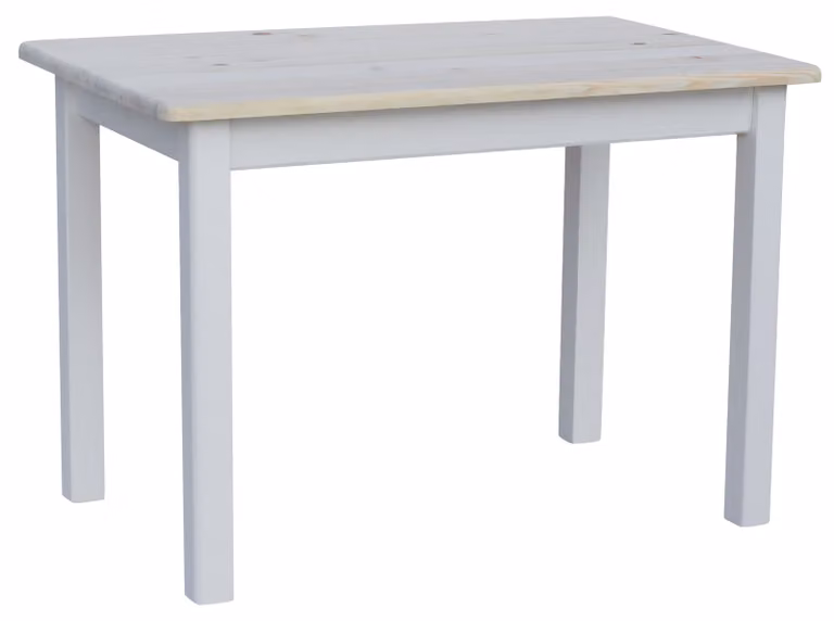 Tavolo bianco in legno di pino massiccio con piano non laccato 110 x 80 cm