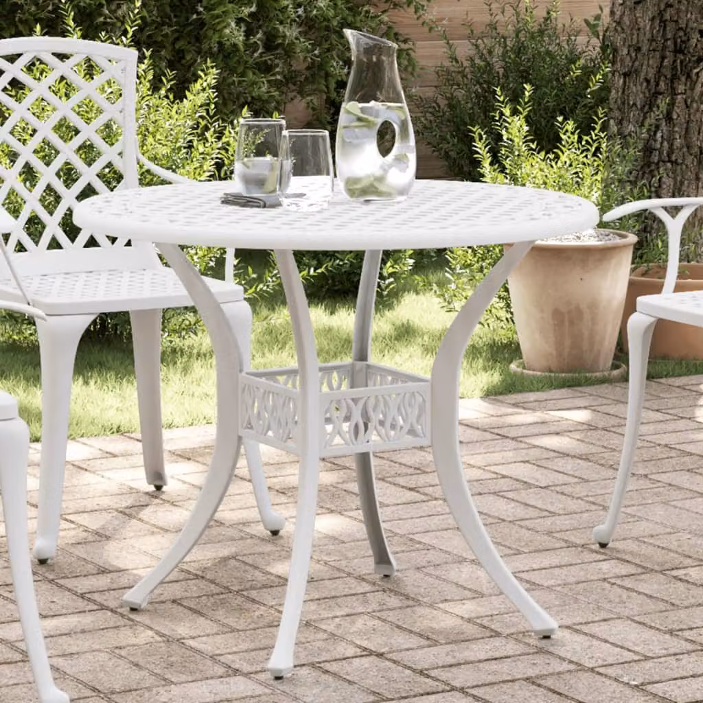 vidaXL Tavolo da giardino rotondo in alluminio bianco Ø 90 cm, H 75 cm