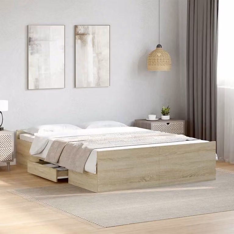 Giroletto con cassetti vidaXL in legno Rovere Sonoma, L/P/H: 200 x 120 x 40 cm