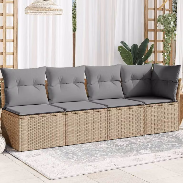 vidaXL Divano da Giardino a L con Cuscini Beige e Grigio in Polyrattan e Metallo