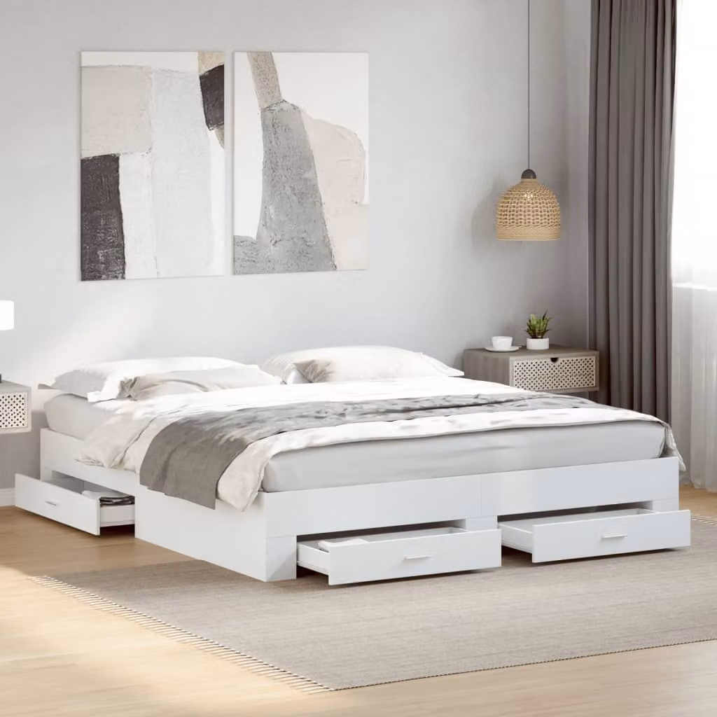 vidaXL Giroletto con Cassetti Bianco in Legno Multistrato 200x200 cm – 1