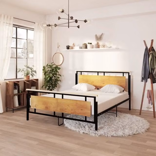 Letto con struttura in metallo e legno nero e rovere vidaXL L/P/H: 160 x 200 x 90 cm