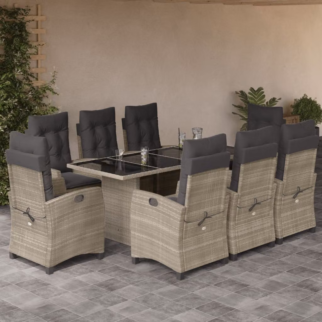 Maison Exclusive - Set Pranzo da Giardino 9pz con Cuscini Grigio Chiaro Polyrattan
