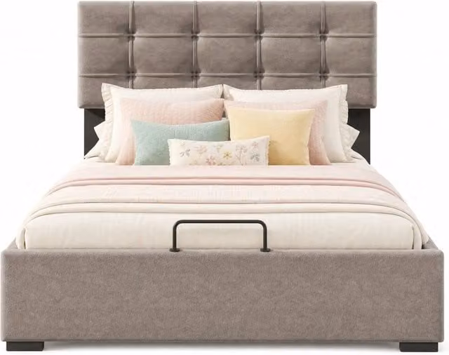 Letto singolo 90x200 in velluto grigio chiaro con contenitore e materasso， senza materasso
