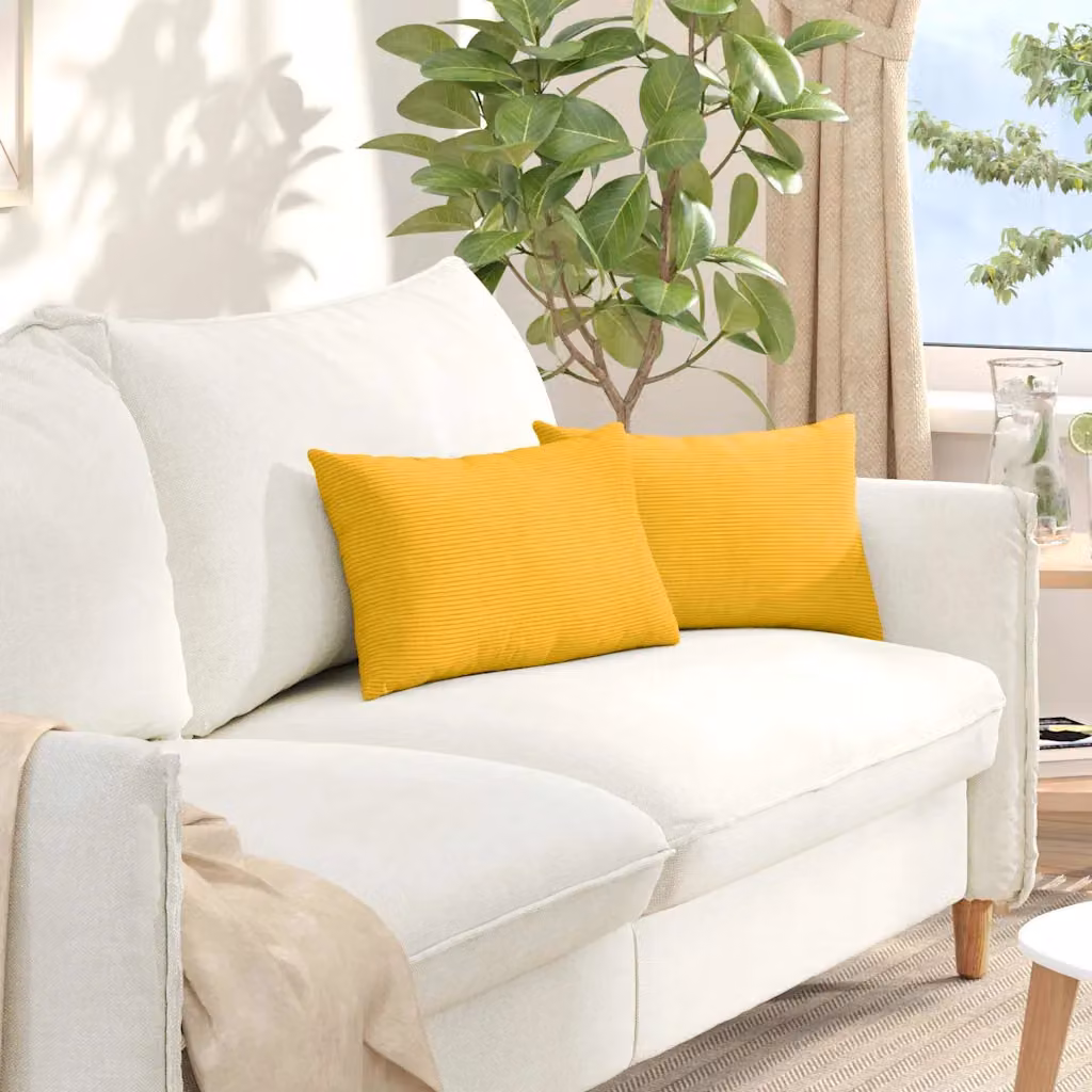 Set di 2 cuscini da divano vidaXL in velluto a coste giallo, forma rettangolare, L 50 cm x P 30 cm