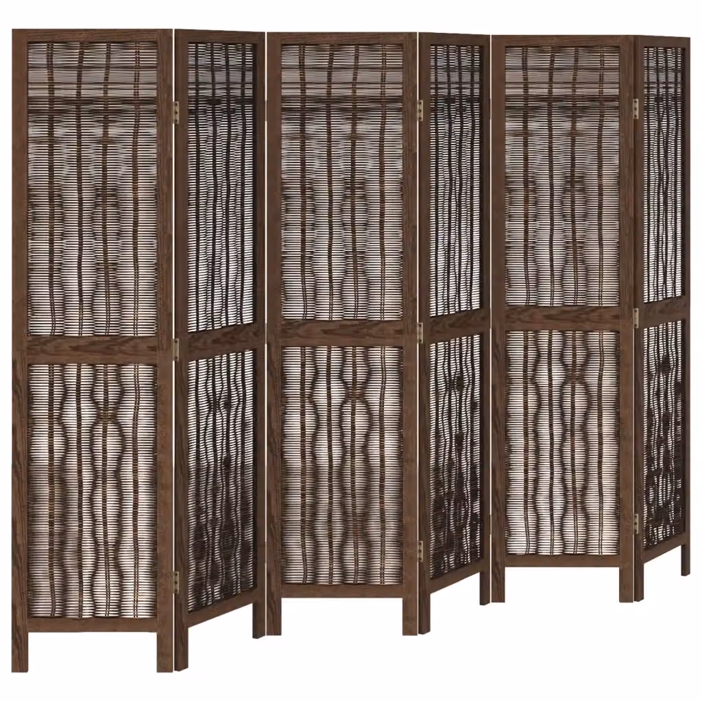 Divisorio Ambienti vidaXL con 6 Pannelli in Legno e Rattan, Colore Marrone – 2