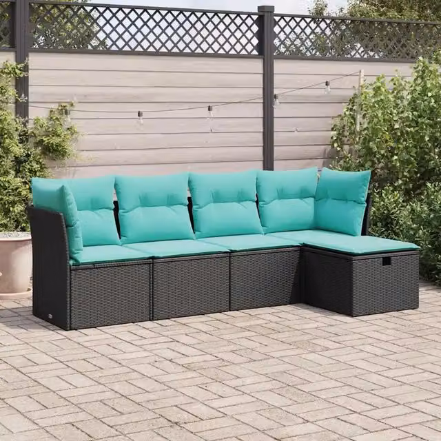 Set Divani da Giardino 5 pz con Cuscini in Polyrattan Nero 3325263