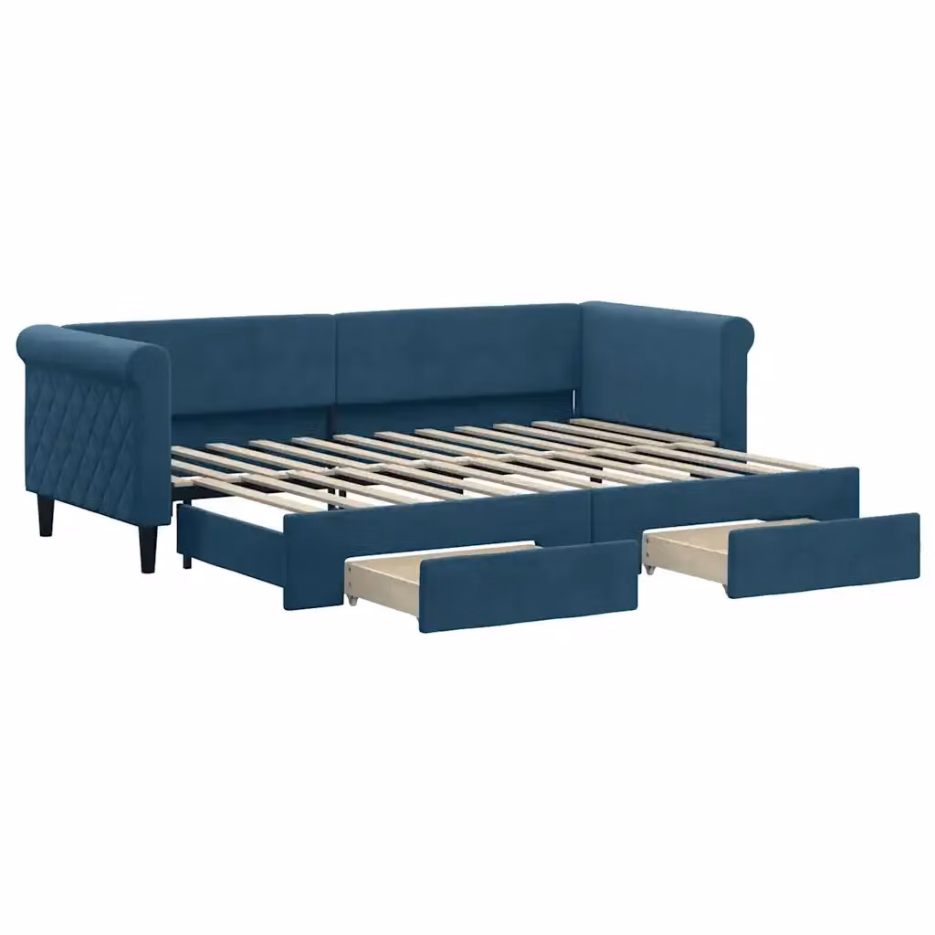 Divano Letto Estraibile con Cassetti vidaXL in Velluto Blu per Soggiorno e Camera da Letto L/P/H: 229 x 80 x 68 cm – 2