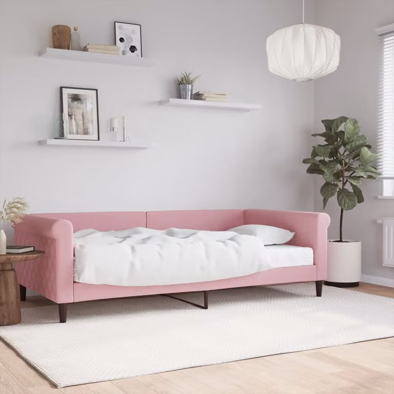 vidaXL Divano Letto in Velluto Rosa con Materasso L/P/H: 229 x 100 x 68 cm