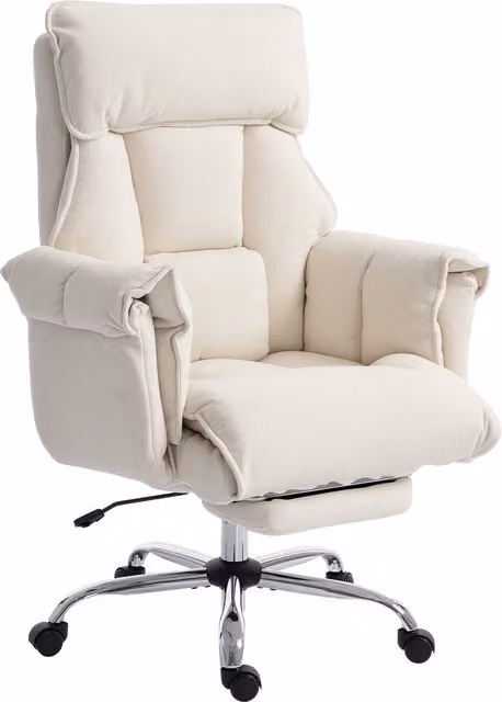 Sedia da ufficio girevole HOMCOM con supporto lombare e poggiapiedi, colore bianco crema e beige, L/P/H: 80 x 80 x 106-114 cm