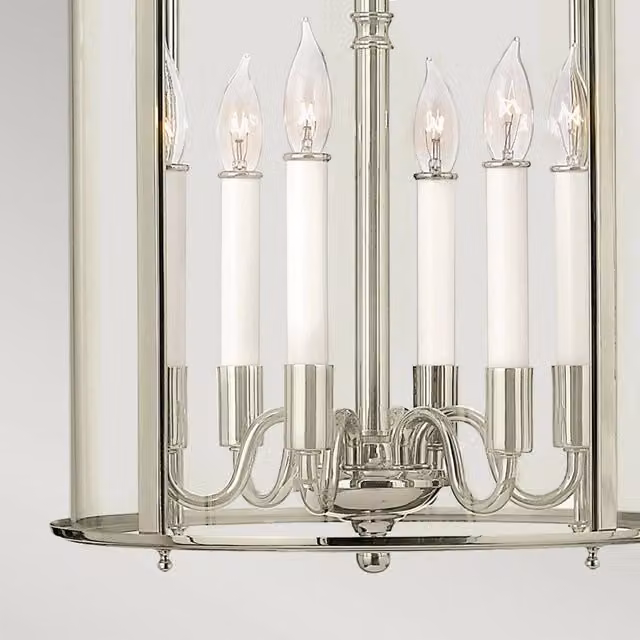 Lampadario a sospensione Hinkley Gentry in metallo argento e vetro trasparente con 6 luci E14