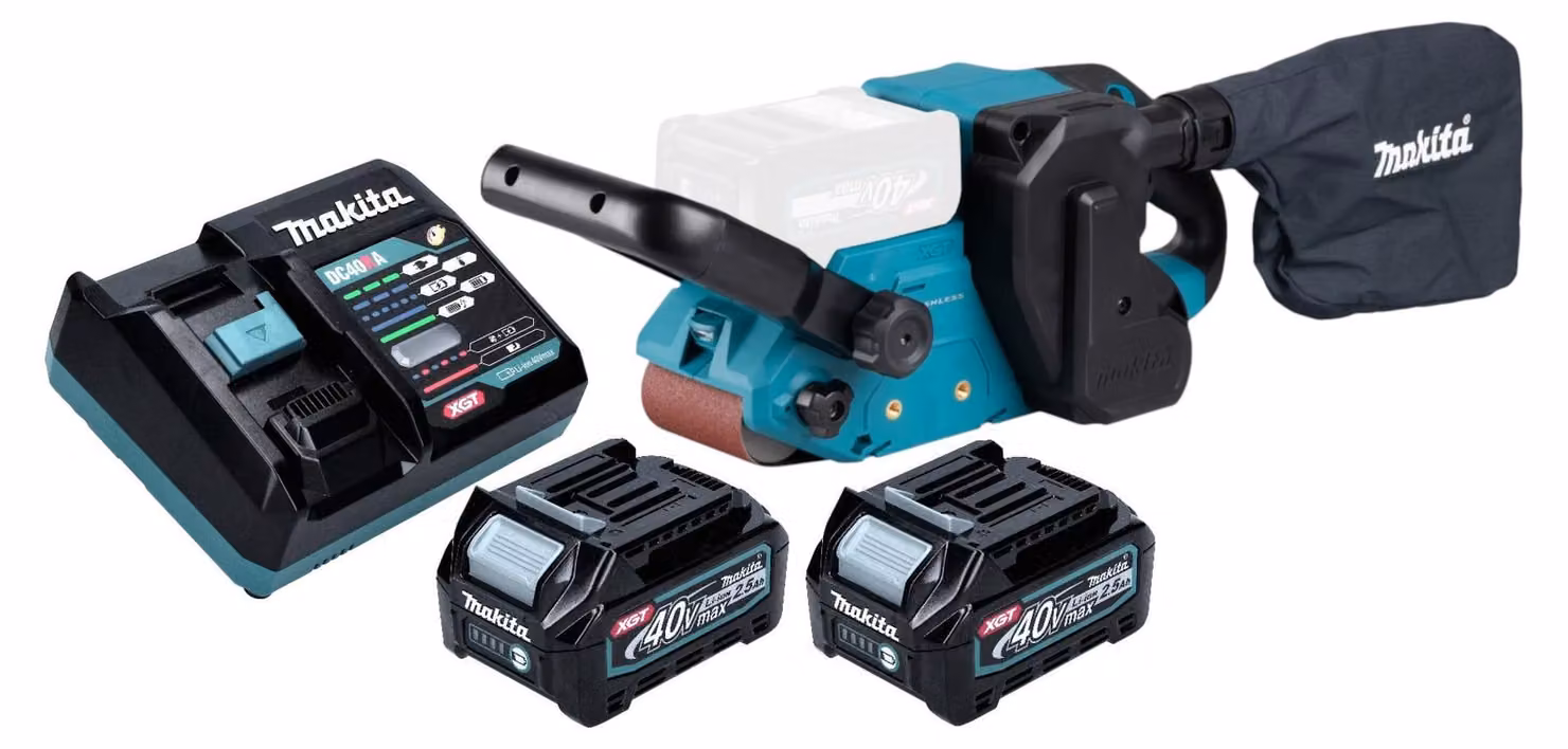 Makita BS 001 GD201 Levigatrice a nastro a batteria 40 V max. 76 x 533 mm brushless + 2x batteria ricaricabile 2,5 Ah + caricabatterie