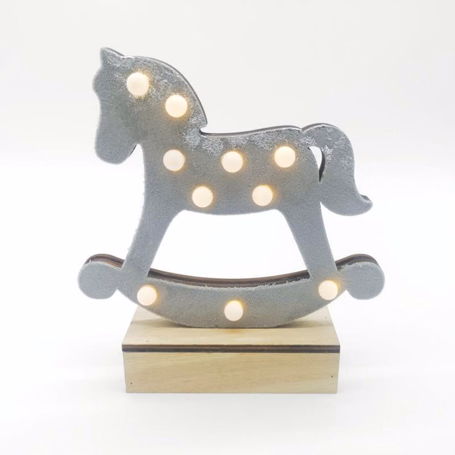 ACA Lighting decorazione in legno cavallo grigio, 10 MINI LED a batteria (2xAA), WW, IP20, 17X4,5X16cm X061011239