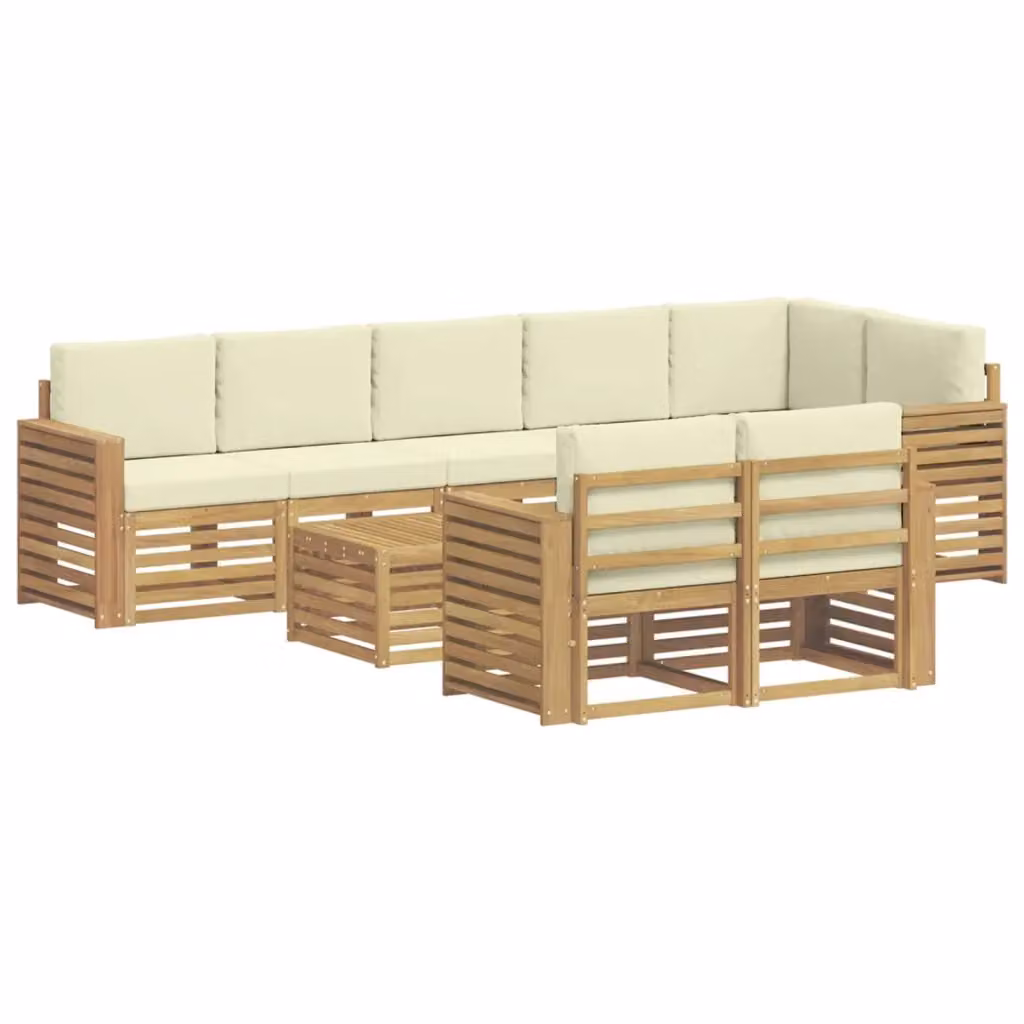 Set di divani da esterno vidaXL in legno di acacia con tavolo da caffè, 9 pezzi, Bianco e Beige – 2