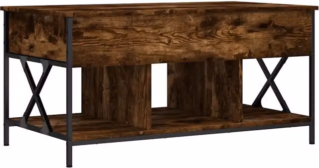 Tavolino da soggiorno rettangolare in legno rovere e metallo marrone con meccanismo sollevabile stile industriale L: 100 cm, P: 55 cm, H: 50 cm – 1