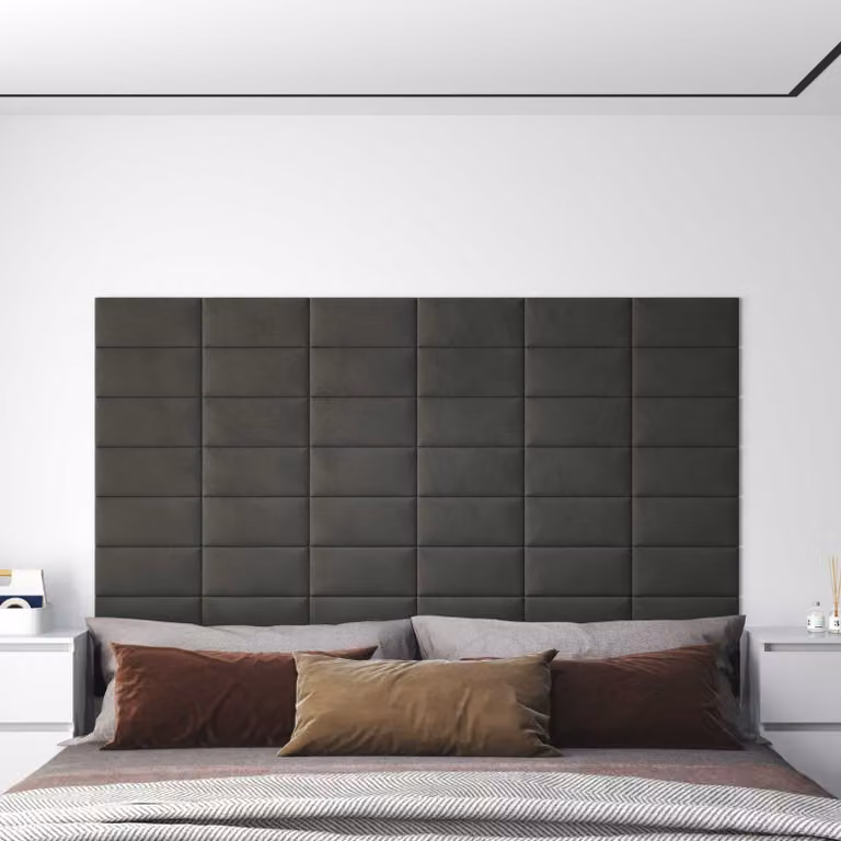 Testiera da parete imbottita vidaXL in velluto grigio scuro, set da 12 pannelli moderni per camera da letto