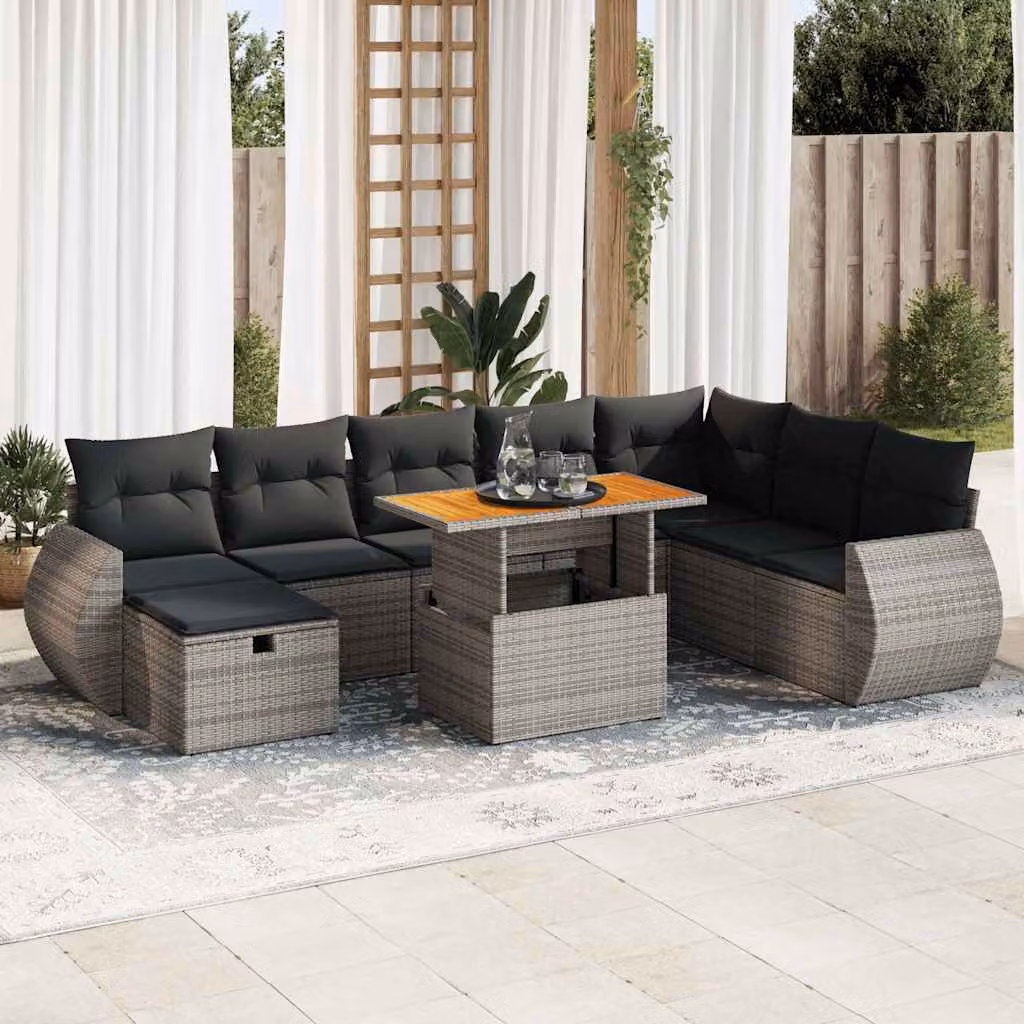 Maison Exclusive - Set da giardino 9 pezzi con cuscini Grigio Polyrattan Acacia