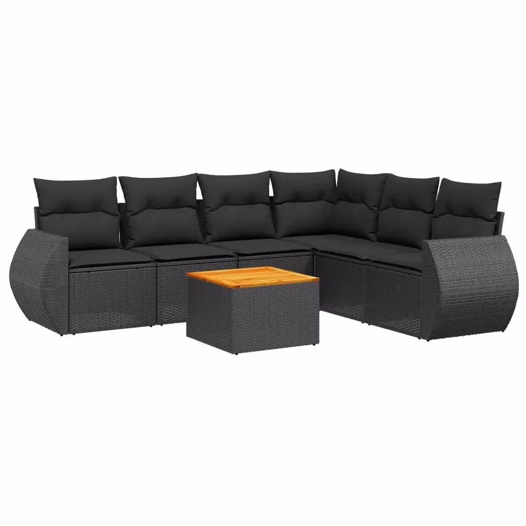 Set di divani da giardino vidaXL a forma di L in polyrattan nero con 7 pezzi e cuscini imbottiti – 2