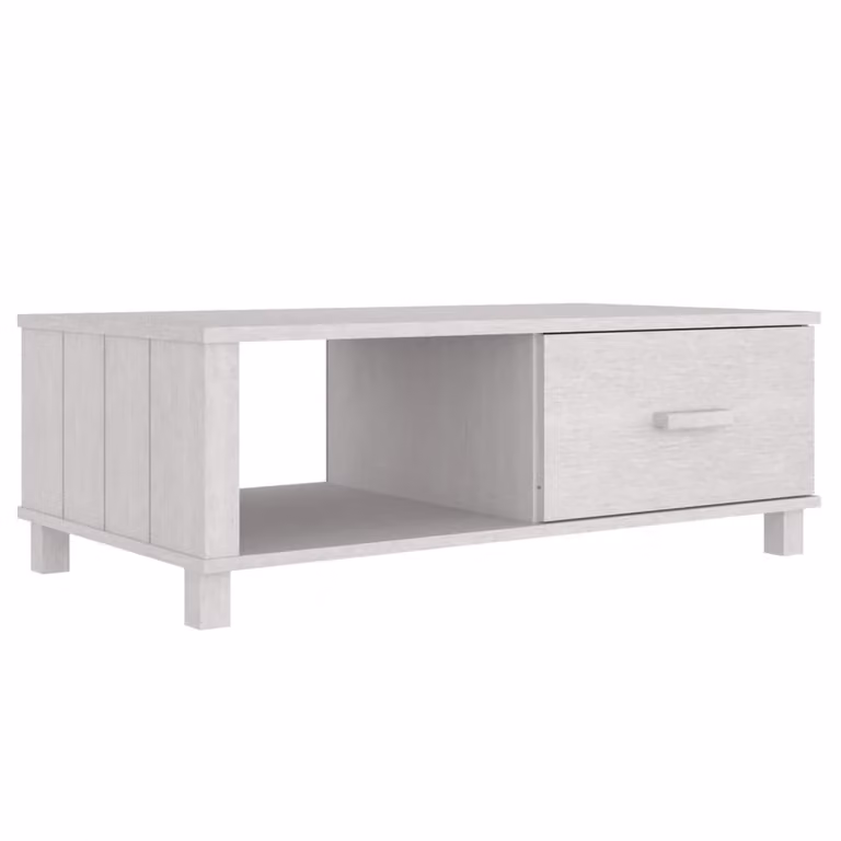 Tavolino HAMAR Bianco 100x55x35 cm in Legno Massello di Pino