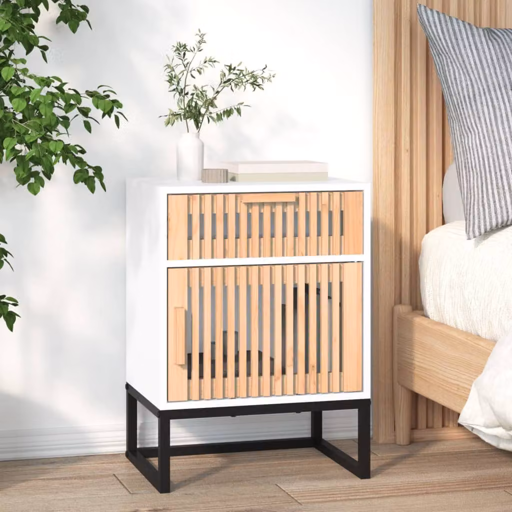 Comodino bianco vidaXL in legno e metallo stile scandinavo L 40 cm, P 30 cm, H 55,5 cm