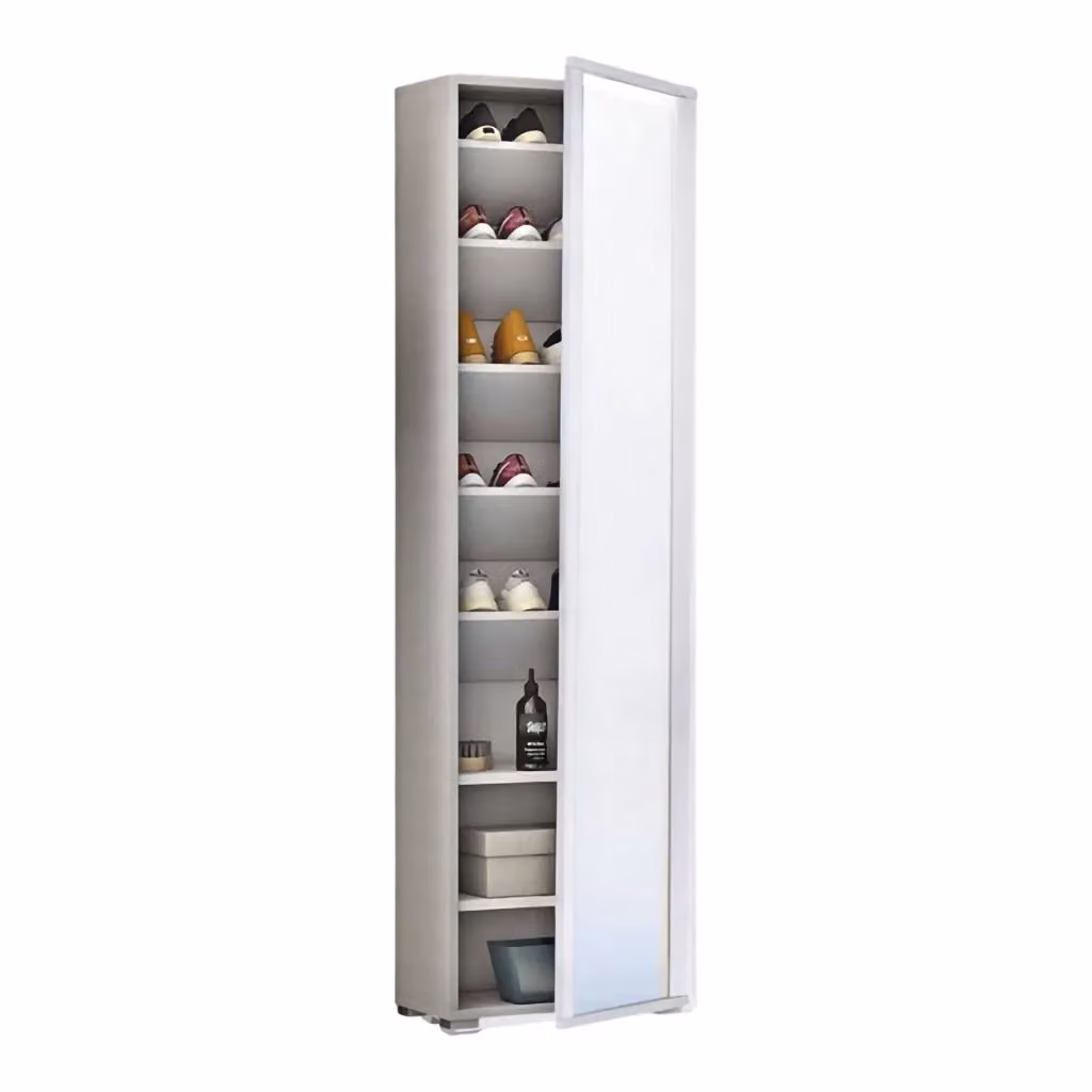 Scarpiera DMORA Asiago Bianca con Specchio e Ripiani Interni L/P/H: 50 x 32 x 182 cm – 2