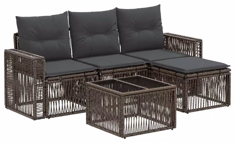 Set Divano da Giardino 5 pcs Grigio e Grigio Scuro polyrattan