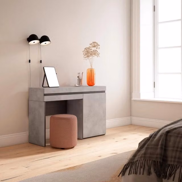Tavolo da toeletta, 121x35x75cm, Con cassetto, Camera da letto, grigio cemento RF3462