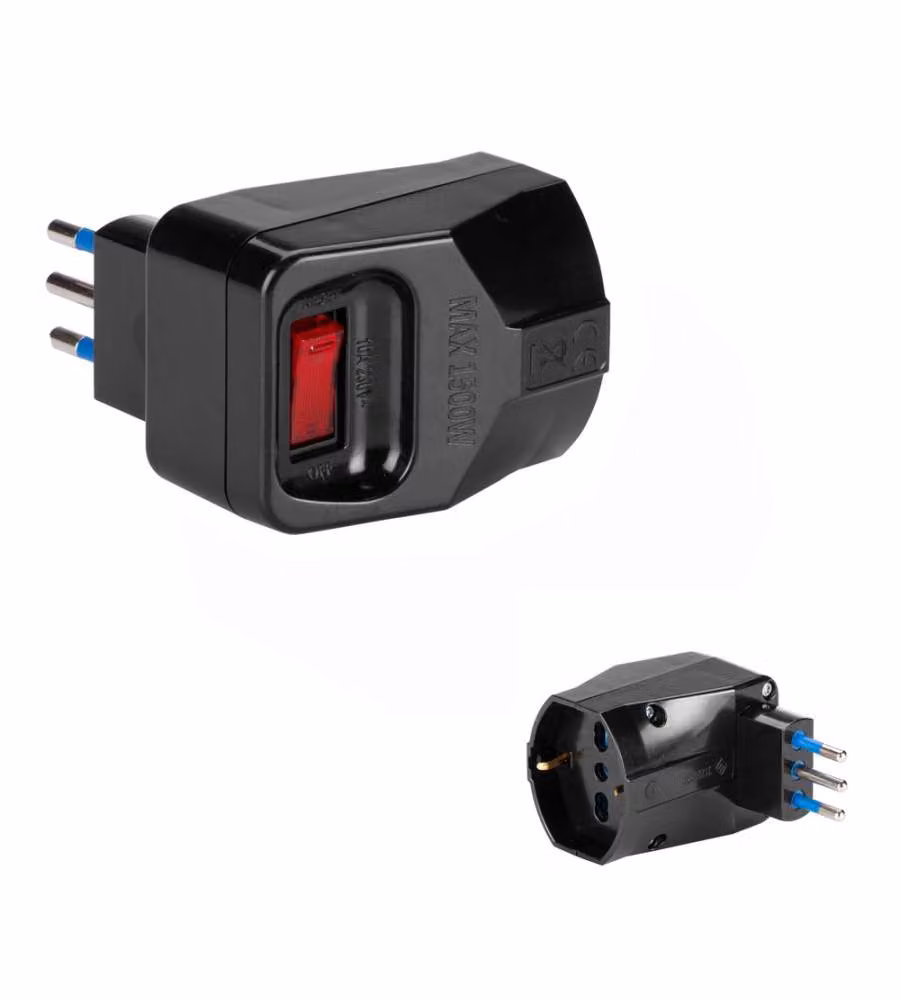 Adattatore con spina "piccola" 10A 2P+T - Presa bivalenti 10/16A - 250V Nero