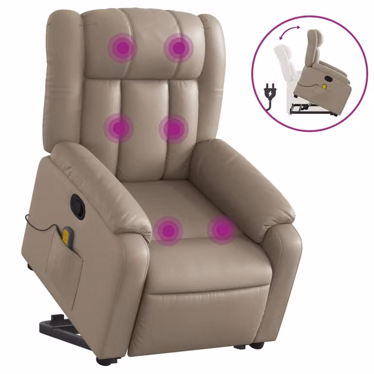 Poltrona Alzapersone Massaggi Reclinabile Cappuccino Pelle finta